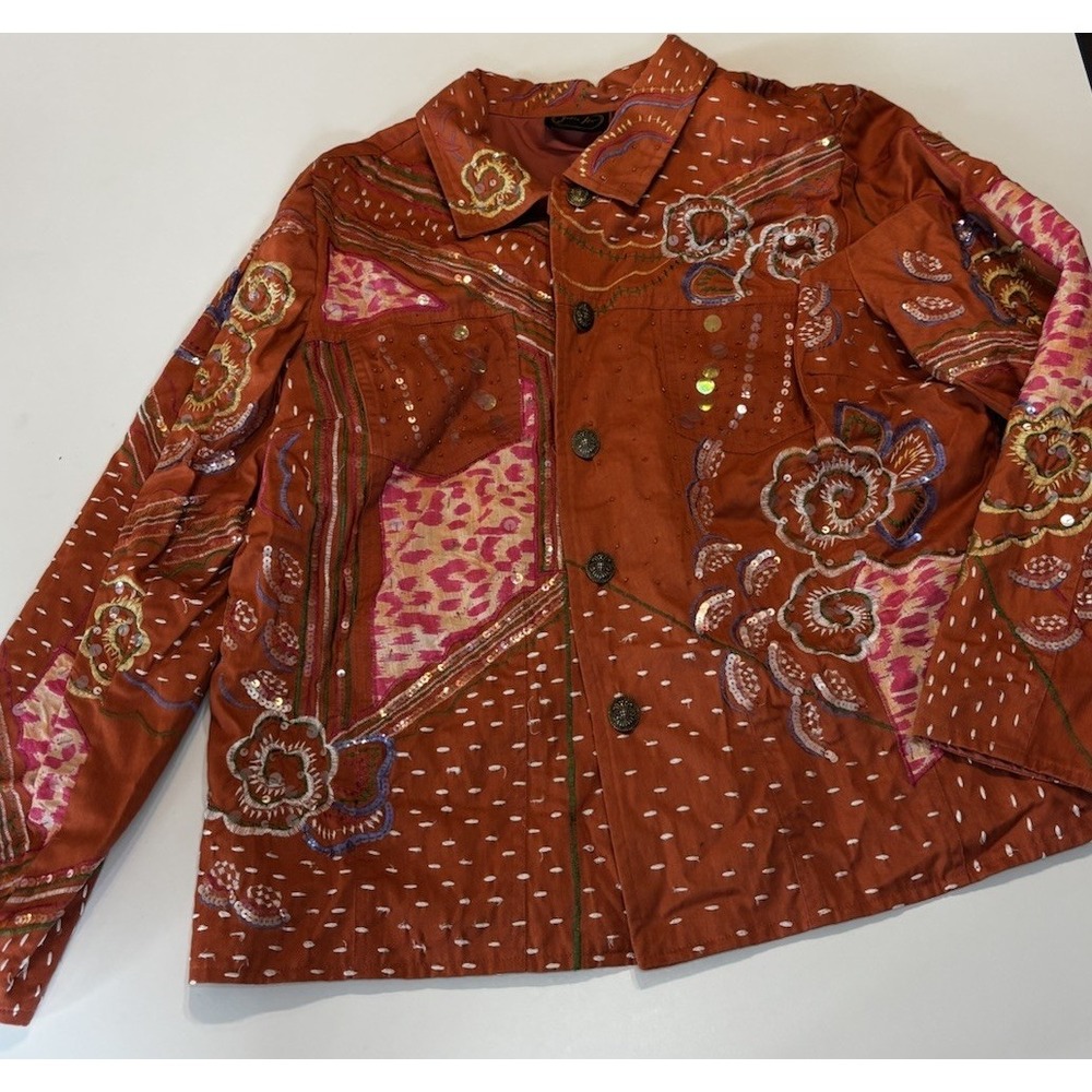 🌸Julia Kim flower Sequined and Beaded Orange Jacket size‎ 1x